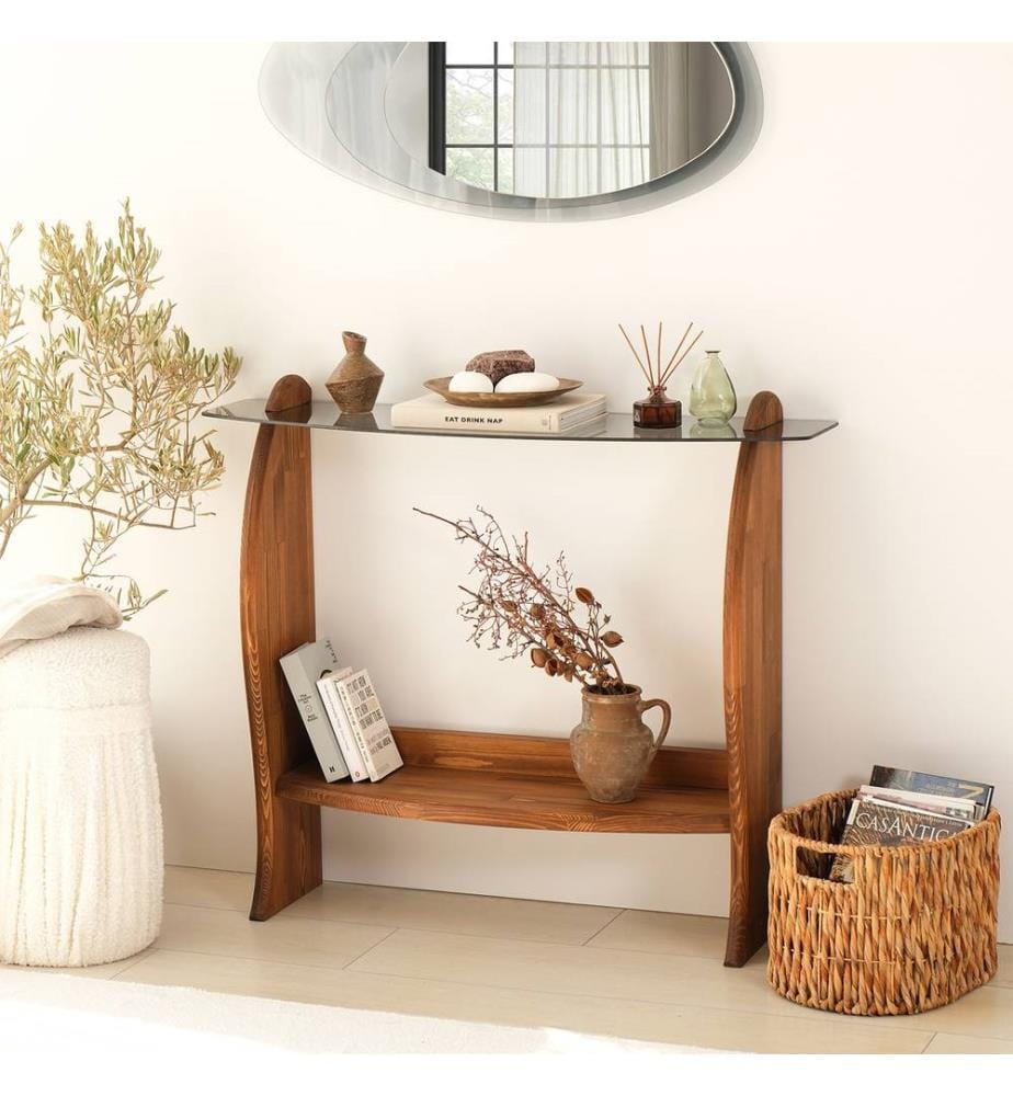 Kommode, Kastanie, Rauchglas, 100 % Sicherheitsglas, Rahmen: 100 % Massivholz