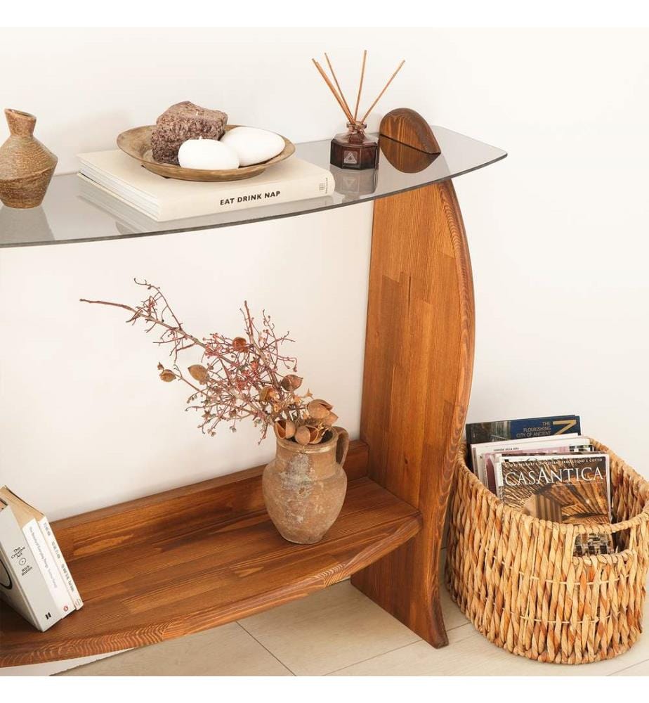 Kommode, Kastanie, Rauchglas, 100 % Sicherheitsglas, Rahmen: 100 % Massivholz