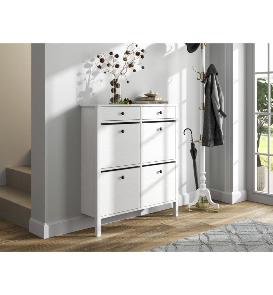 Armoire à chaussures, bois, blanc, 100 % panneau de particules mélaminé