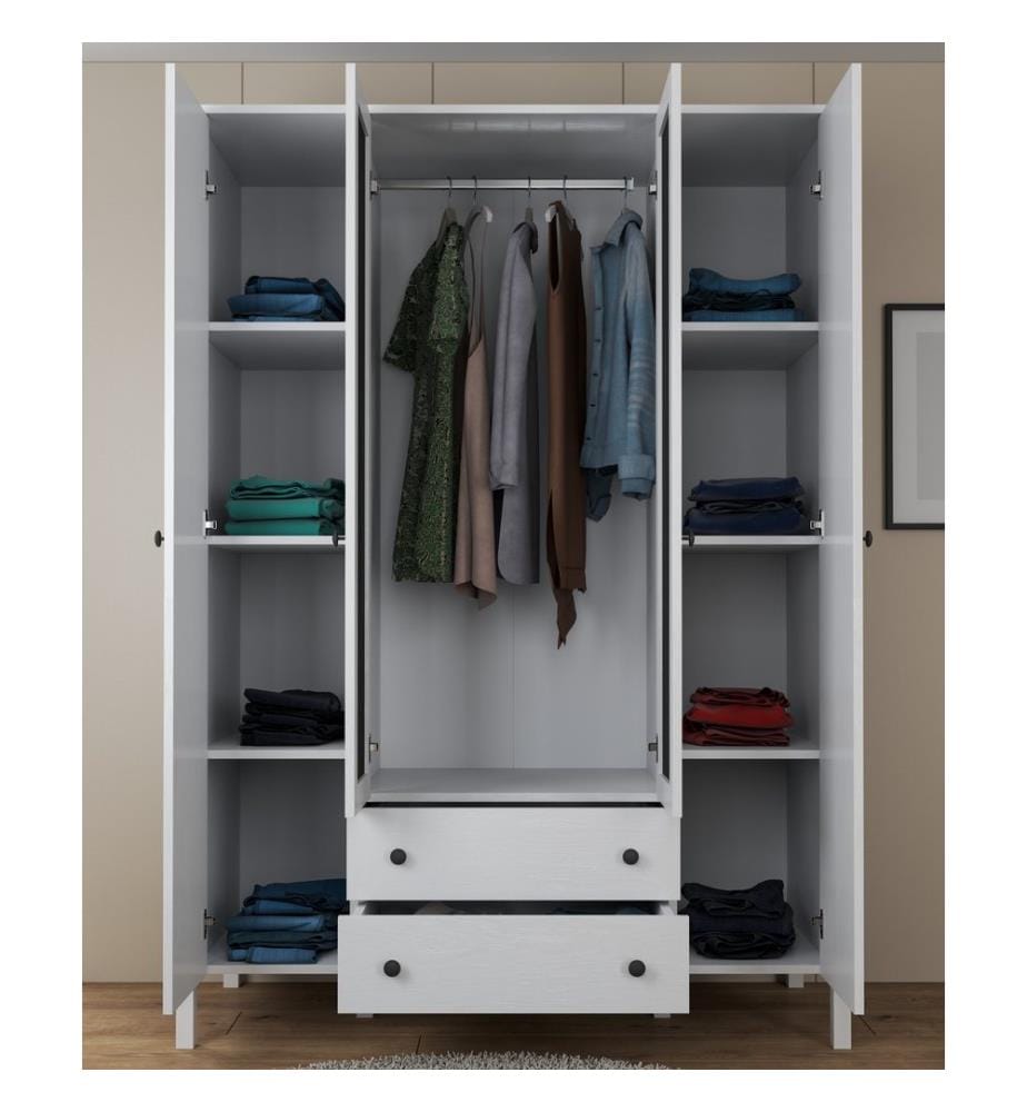 Kleiderschrank, Holz, Weiss, 100 % melaminbeschichtete Spanplatte
