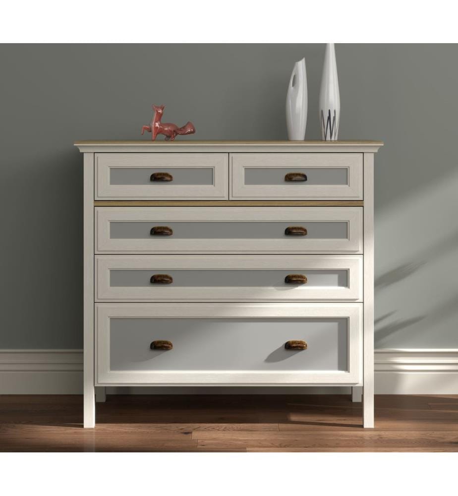 Commode, Crème, Chêne, Gris, 100 % panneau de particules mélaminé