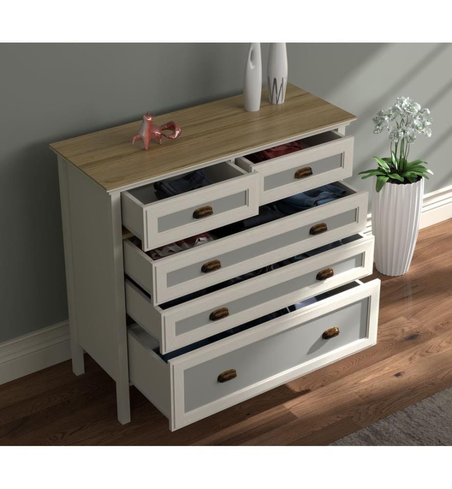 Commode, Crème, Chêne, Gris, 100 % panneau de particules mélaminé