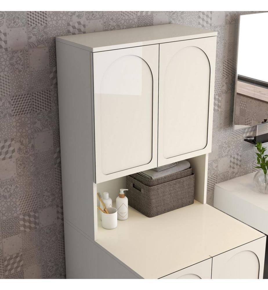 Caisson de machine à laver, crème, 100 % panneau de particules mélaminé