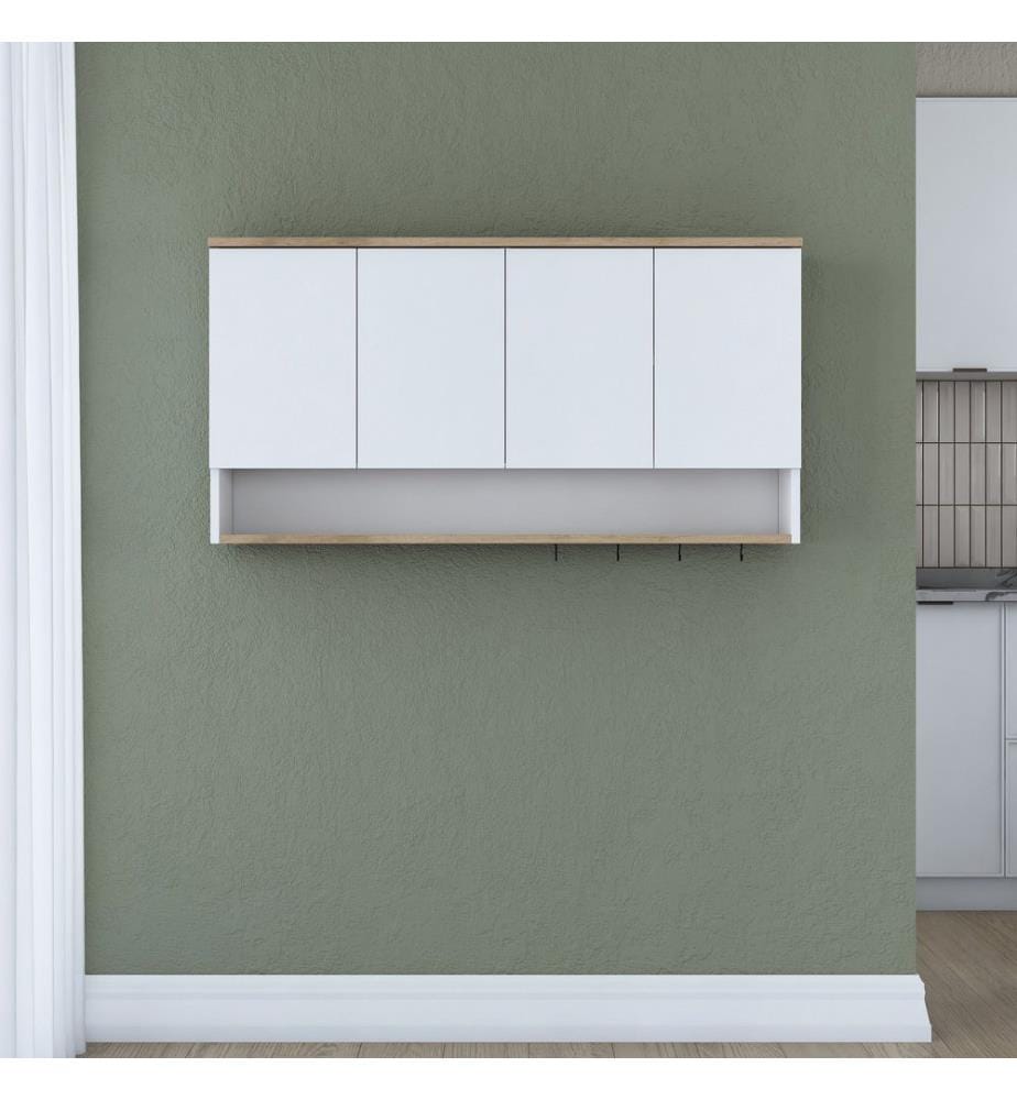 Wandschrank, Walnuss, Weiss, 100 % melaminbeschichtete E1-Qualitätsspanplatte