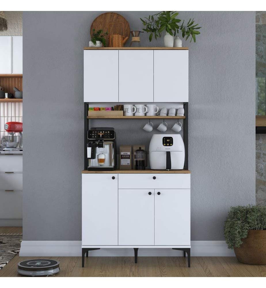 Mehrzweckschrank, Walnuss, Weiss, 100 % melaminbeschichtete E1-Qualitätsspanplatte