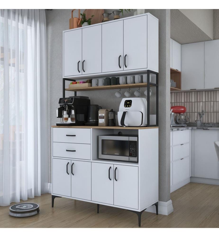 Mehrzweckschrank, Walnuss, Weiss, 100 % melaminbeschichtete E1-Qualitätsspanplatte