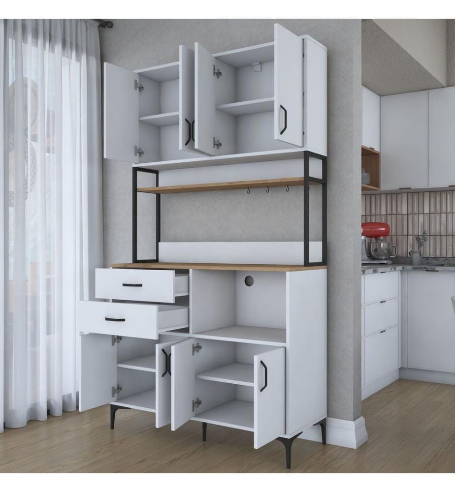 Mehrzweckschrank, Walnuss, Weiss, 100 % melaminbeschichtete E1-Qualitätsspanplatte