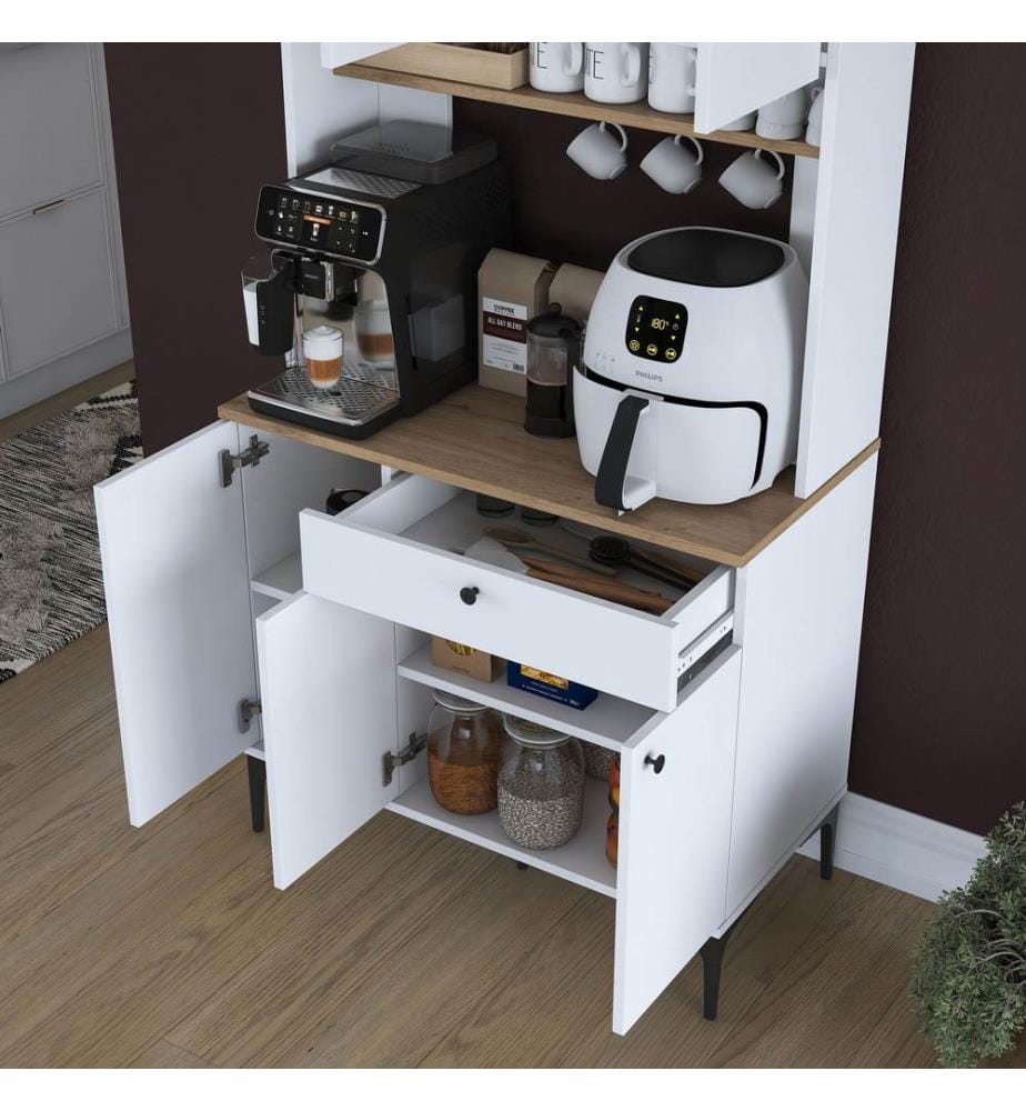 Mehrzweckschrank, Walnuss, Weiss, 100 % melaminbeschichtete E1-Qualitätsspanplatte