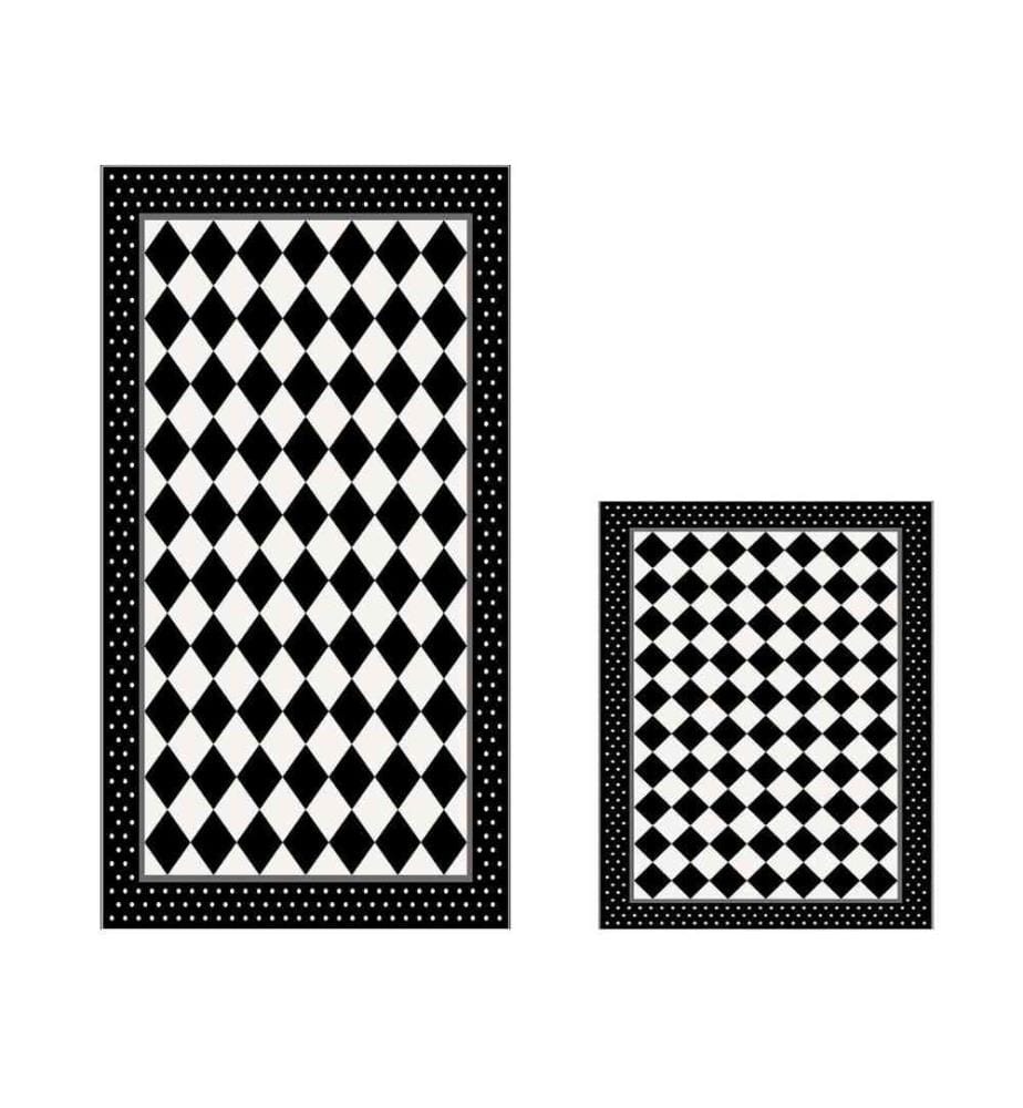 Bathmat Set, 2 Pieces, Black, White, Polyester, 850 gr-m²