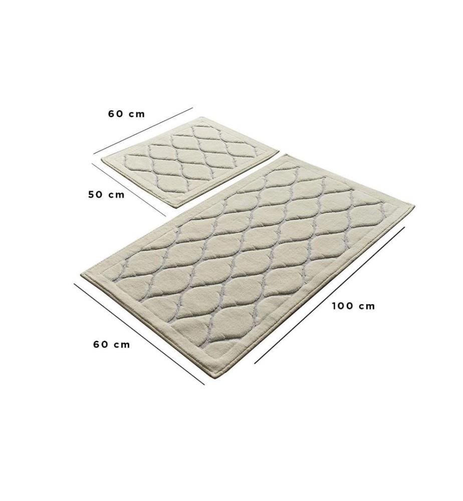Set di tappeti da bagno, 2 pezzi, ecru, cotone, altezza pelo 25 mm