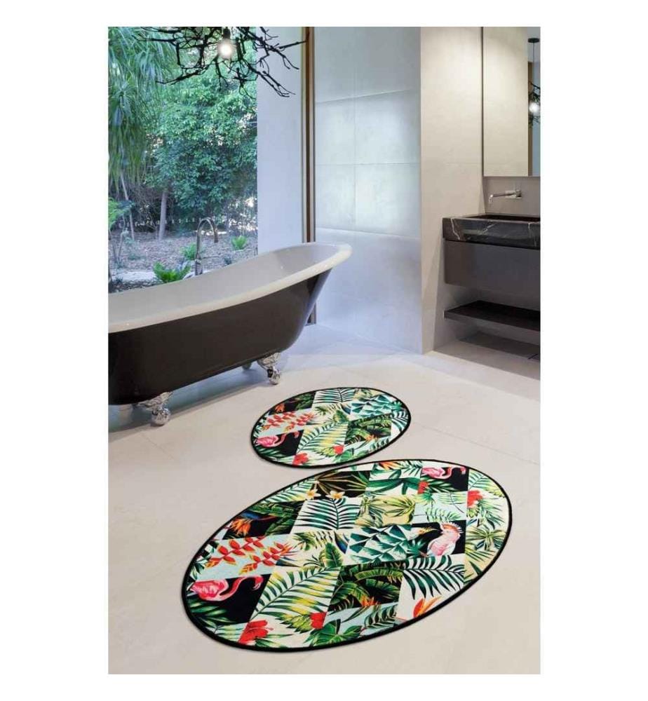 Set de tapis de bain, 2 pièces, Multicolore, Micro Polyamide, Antiallergique