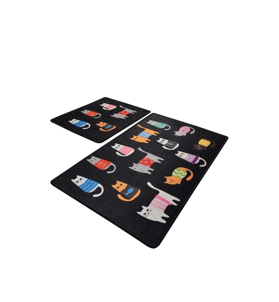 Bathmat Set, 2 Pieces, Multicolor, Velvet Fabric, 10 mm Pile Height