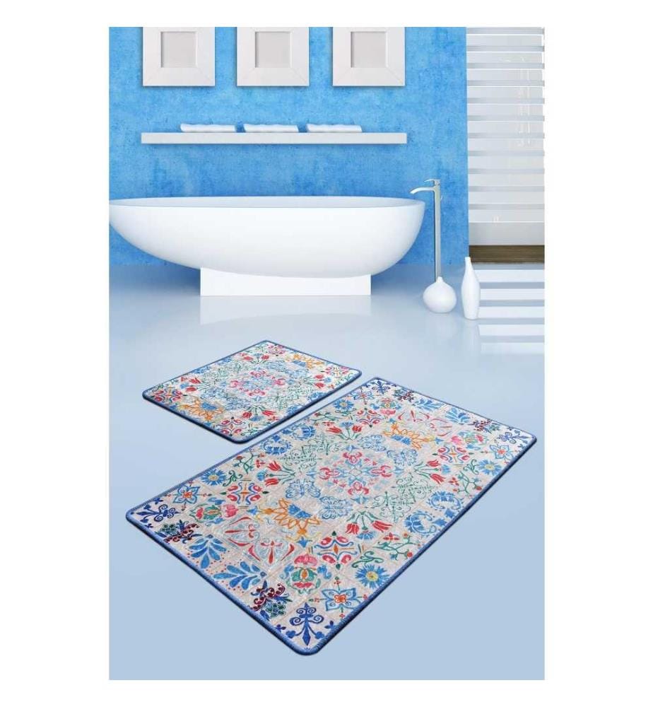 Bathmat Set, 2 Pieces, Multicolor, Velvet Fabric, 10 mm Pile Height
