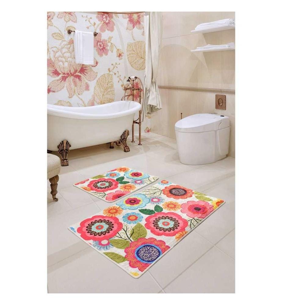 Bathmat Set, 2 Pieces, Multicolor, Velvet Fabric, 10 mm Pile Height