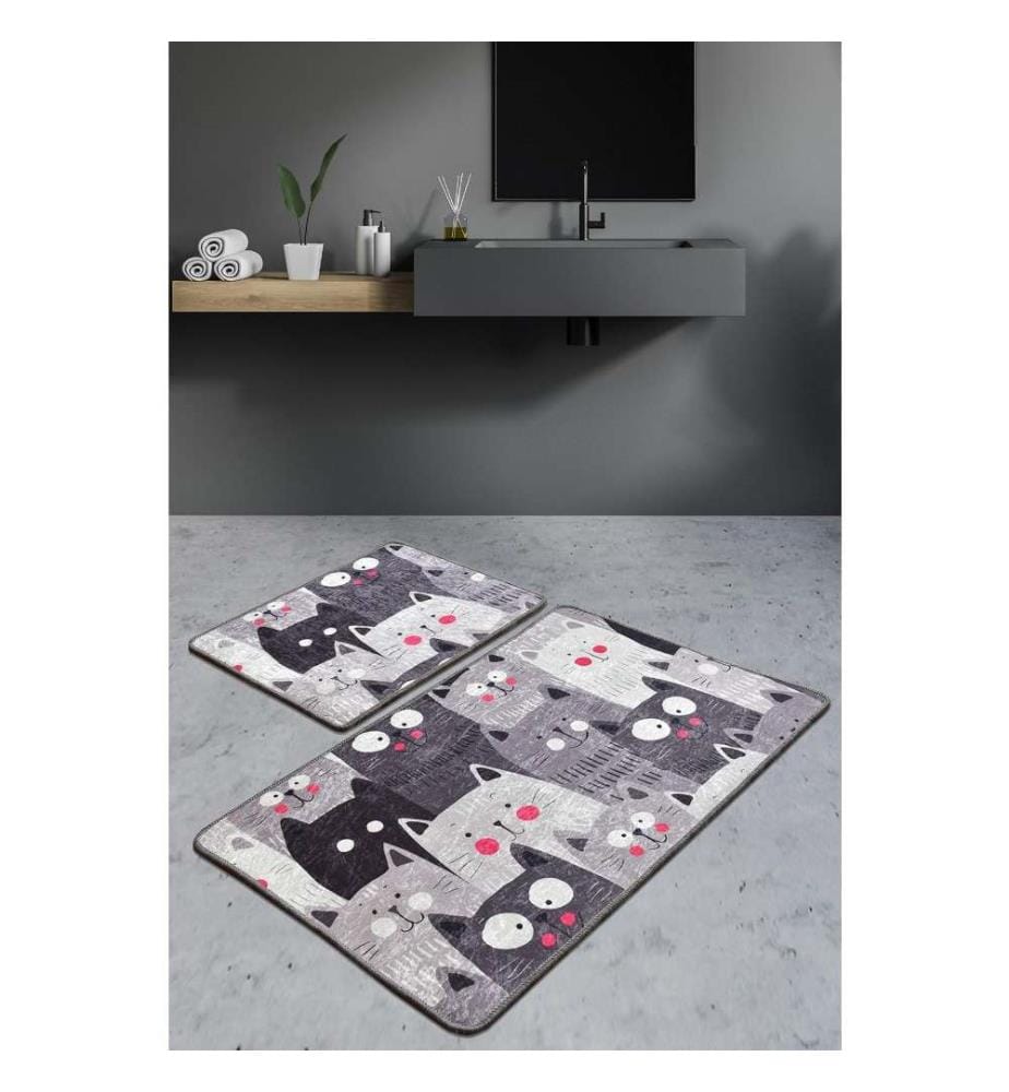 Bathmat Set, 2 Pieces, Multicolor, Velvet Fabric, 10 mm Pile Height