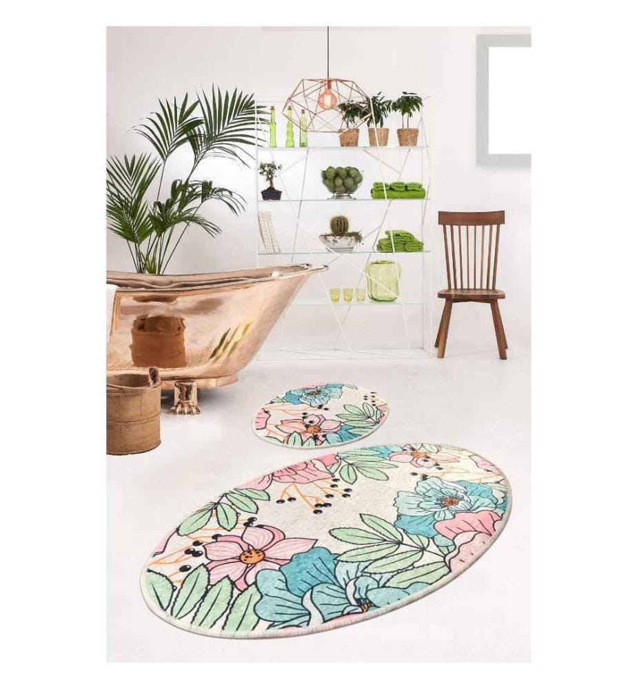 Bathmat Set, 2 Pieces, Multicolor, Velvet Fabric, 10 mm Pile Height