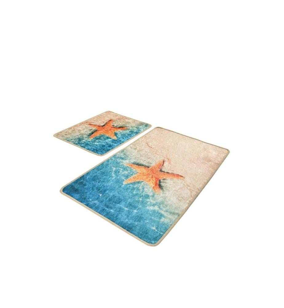 Bathmat Set, 2 Pieces, Multicolor, Velvet Fabric, 10 mm Pile Height