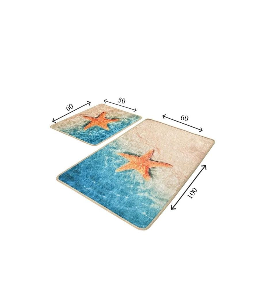Bathmat Set, 2 Pieces, Multicolor, Velvet Fabric, 10 mm Pile Height
