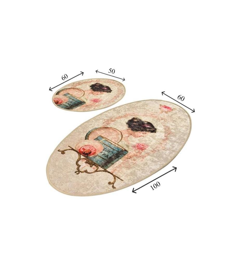 Bathmat Set, 2 Pieces, Multicolor, Velvet Fabric, 10 mm Pile Height