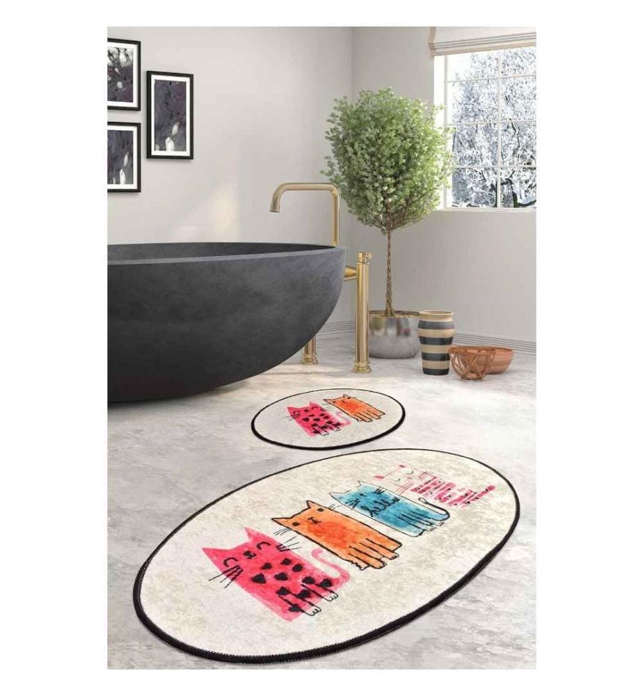 Bathmat Set, 2 Pieces, Multicolor, Velvet Fabric, 10 mm Pile Height