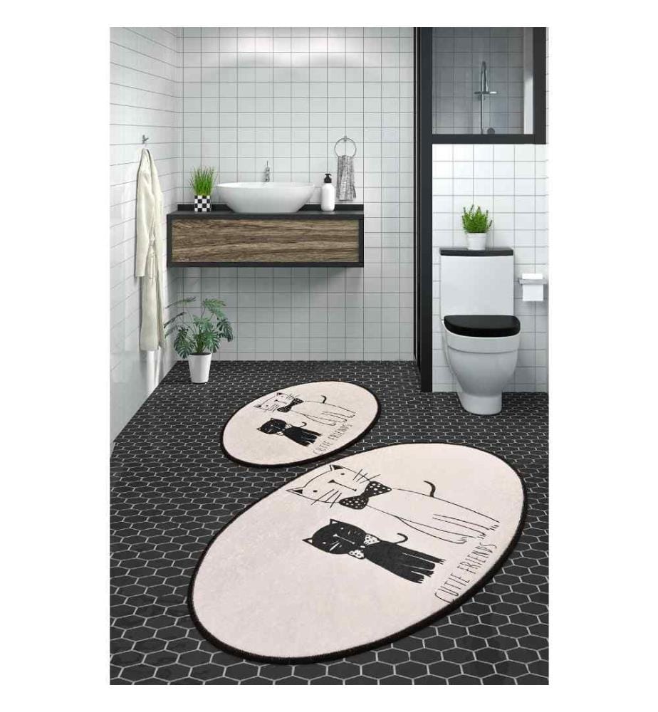 Bathmat Set, 2 Pieces, Multicolor, Velvet Fabric, 10 mm Pile Height