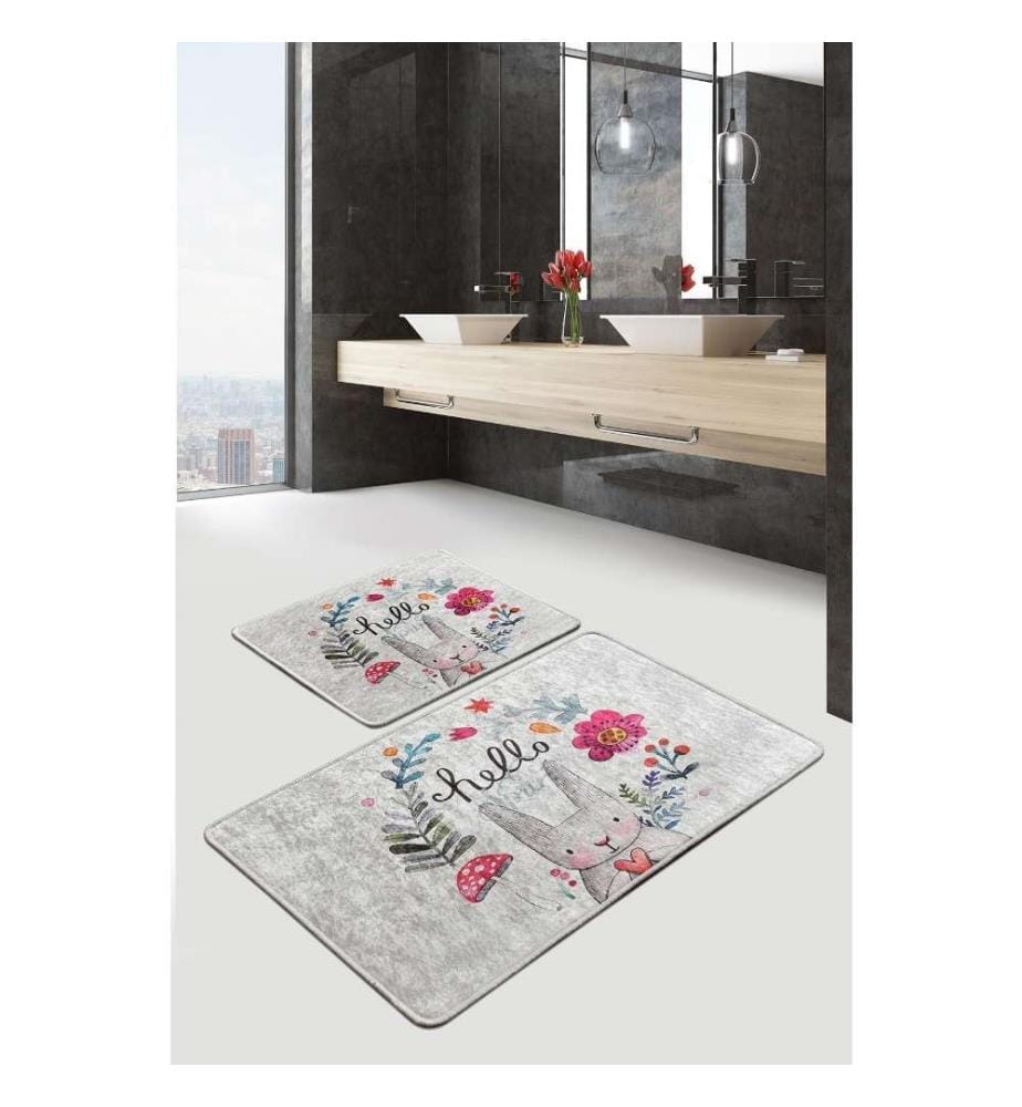 Bathmat Set, 2 Pieces, Multicolor, Velvet Fabric, 10 mm Pile Height