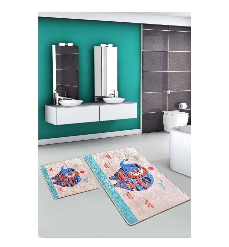 Bathmat Set, 2 Pieces, Multicolor, Velvet Fabric, 10 mm Pile Height