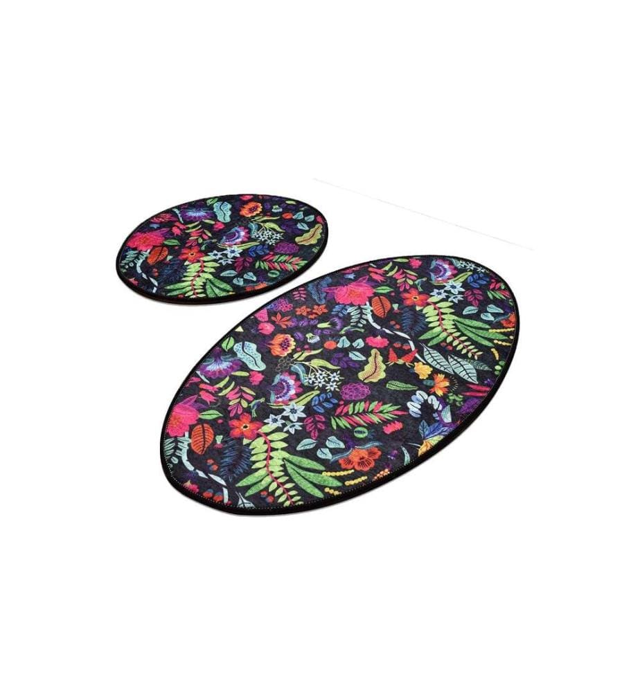 Bathmat Set, 2 Pieces, Multicolor, Velvet Fabric, 10 mm Pile Height