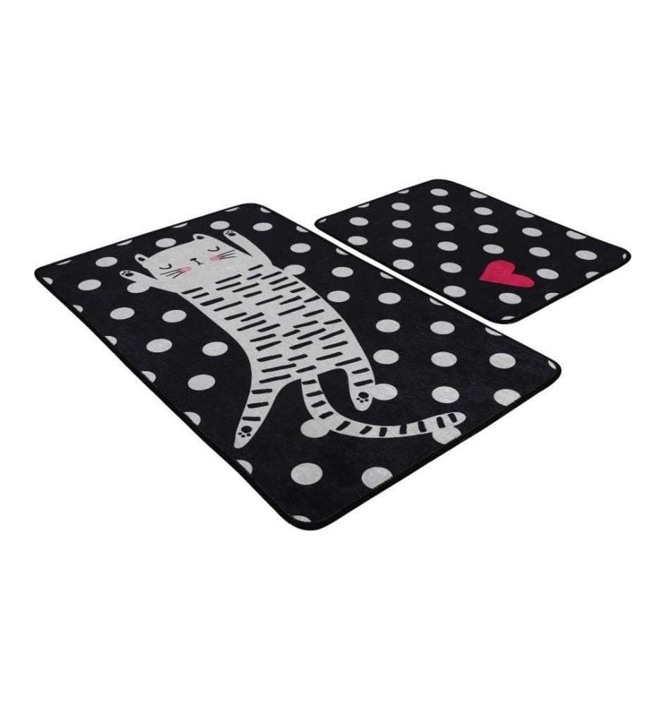Bathmat Set, 2 Pieces, Multicolor, Velvet Fabric, 10 mm Pile Height