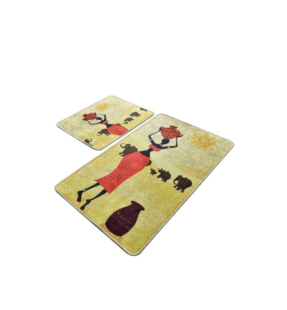 Bathmat Set, 2 Pieces, Multicolor, Velvet Fabric, 10 mm Pile Height