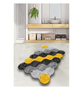 Tapis de bain, jaune, anthracite, gris, polyester, hauteur des poils 10 mm