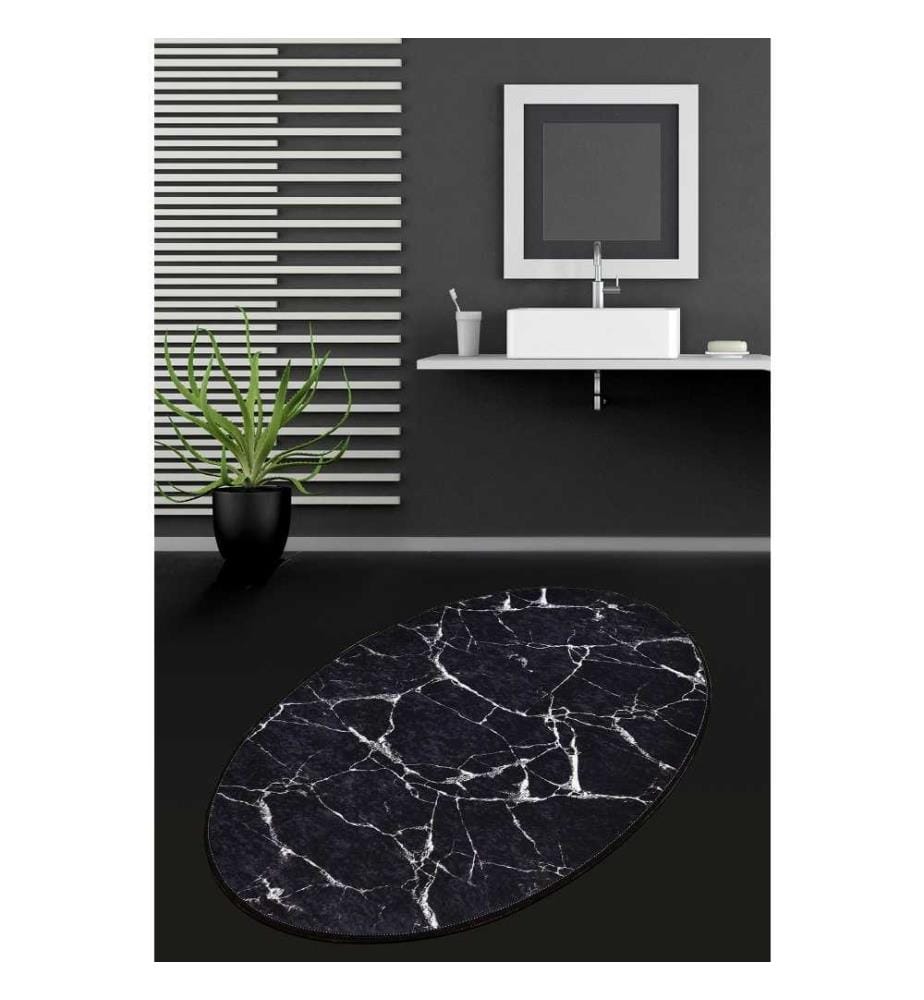 Bathmat, Black, Navy Blue, White, Velvet Fabric, 10 mm Pile Height