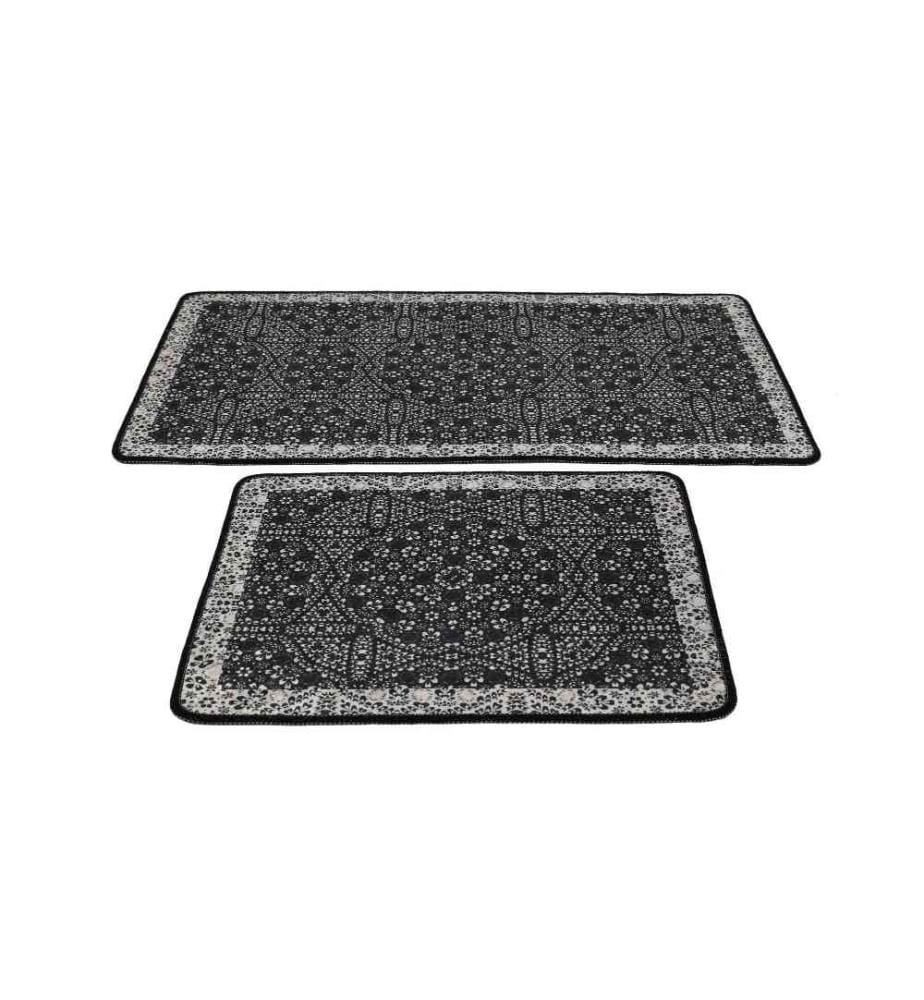 Bathmat Set, 2 Pieces, Black, Anthracite, White, Velvet Fabric, 10 mm Pile Height