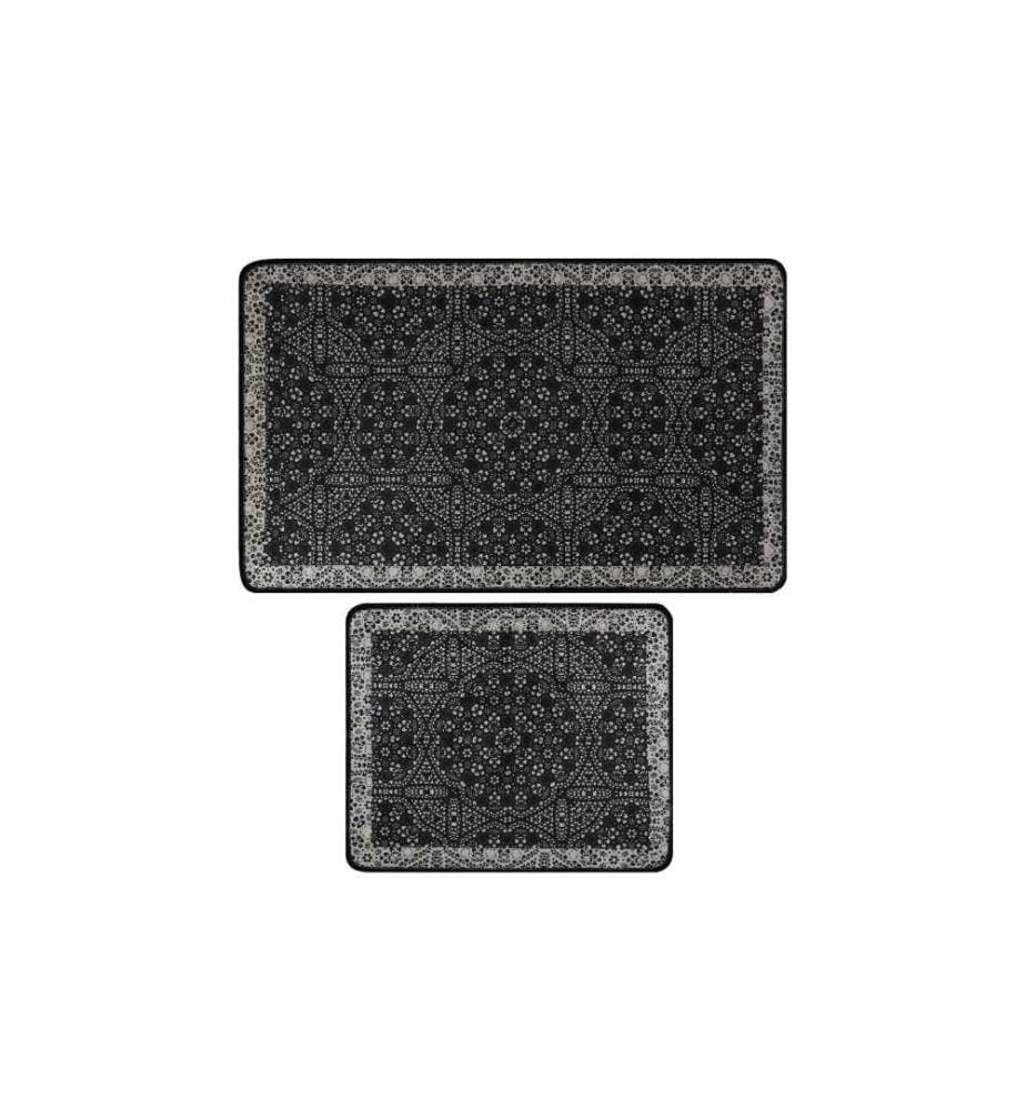 Bathmat Set, 2 Pieces, Black, Anthracite, White, Velvet Fabric, 10 mm Pile Height