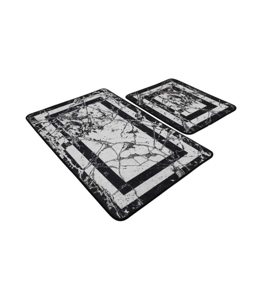 Badematten-Set, 2 Stück, Schwarz, Weiss, Samtstoff, 10 mm Florhöhe