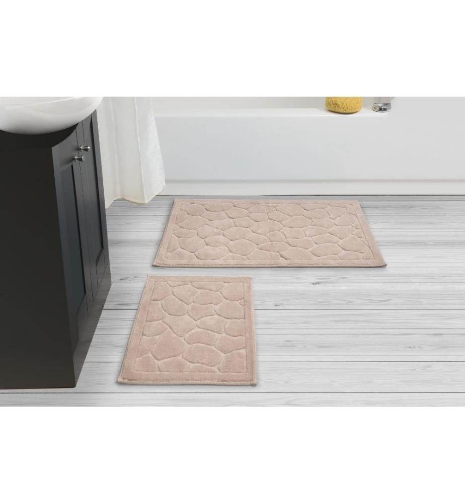Badematten-Set, 2-teilig, Puder, Baumwolle, 5 mm Florhöhe