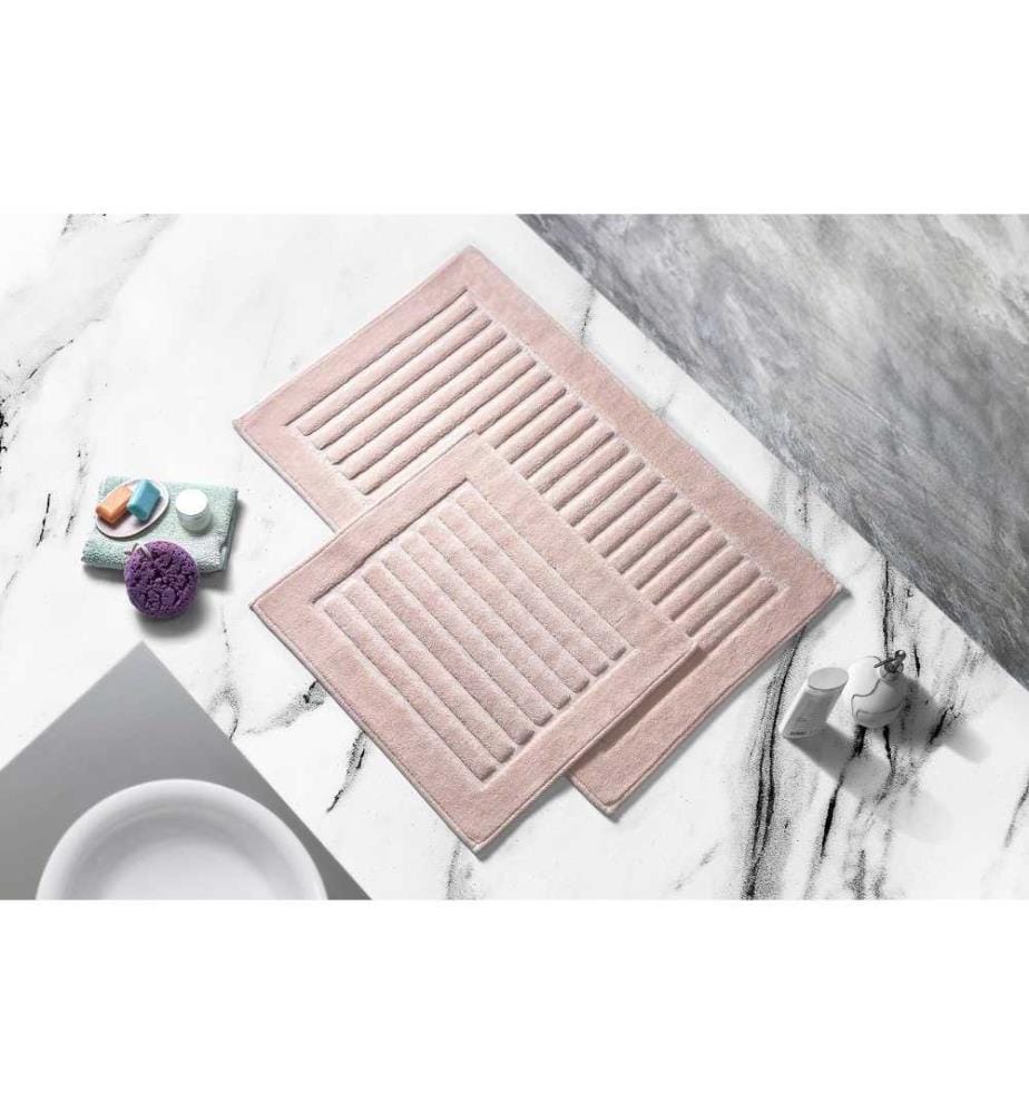 Badematten-Set, 2-teilig, Puder, Baumwolle, 5 mm Florhöhe