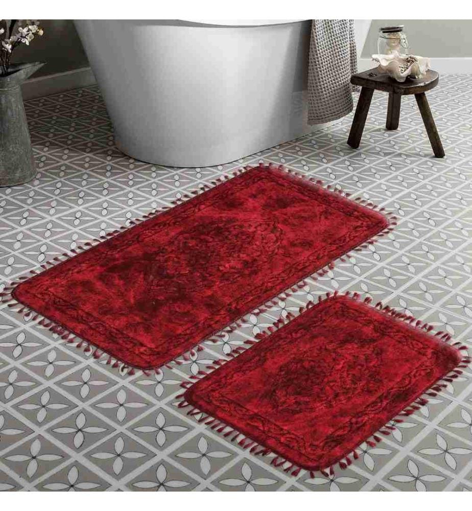 Badematten-Set, 2 Stück, bordeauxrot, Baumwolle, 5 mm Florhöhe