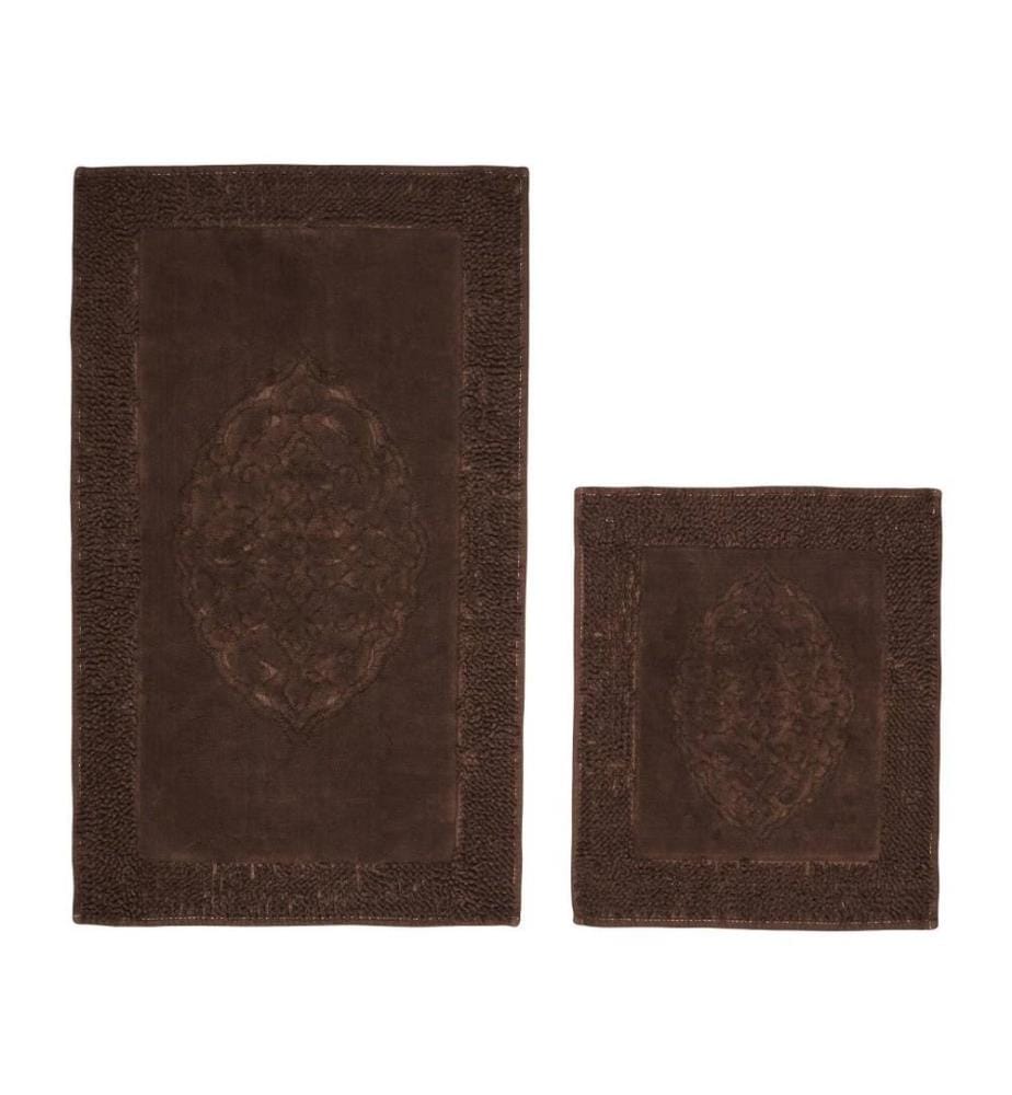 Set di tappeti da bagno, 2 pezzi, marrone scuro, cotone, altezza pelo 5 mm