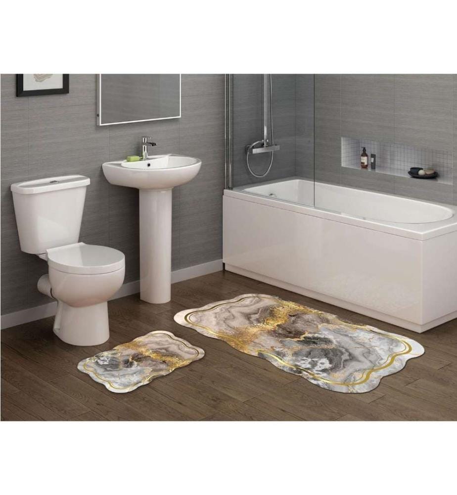 Bathmat Set, 2 Pieces, Cream, Polyester, 1300 gr-m²