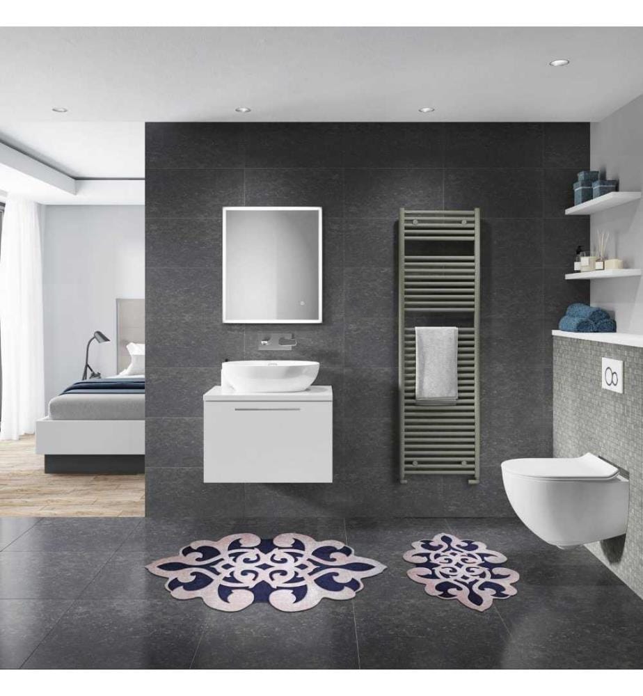 Bathmat Set, 2 Pieces, Pink, Navy Blue, Polyester, 1300 gr-m²