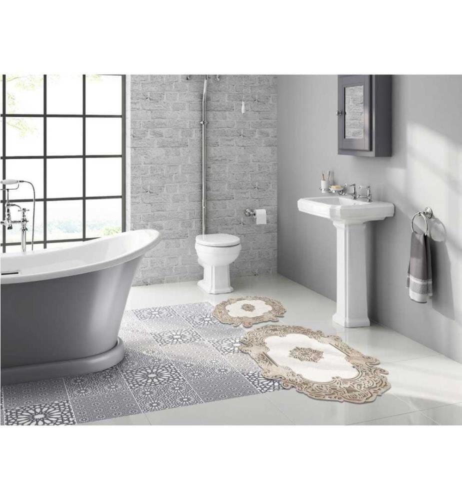 Bathmat Set, 2 Pieces, Cream, Polyester, 1300 gr-m²