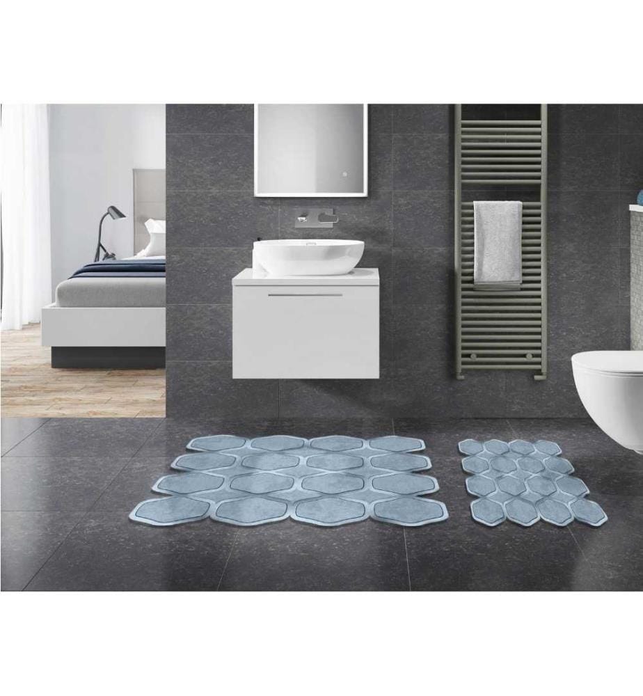 Bathmat Set, 2 Pieces, Blue, Polyester, 1300 gr-m²