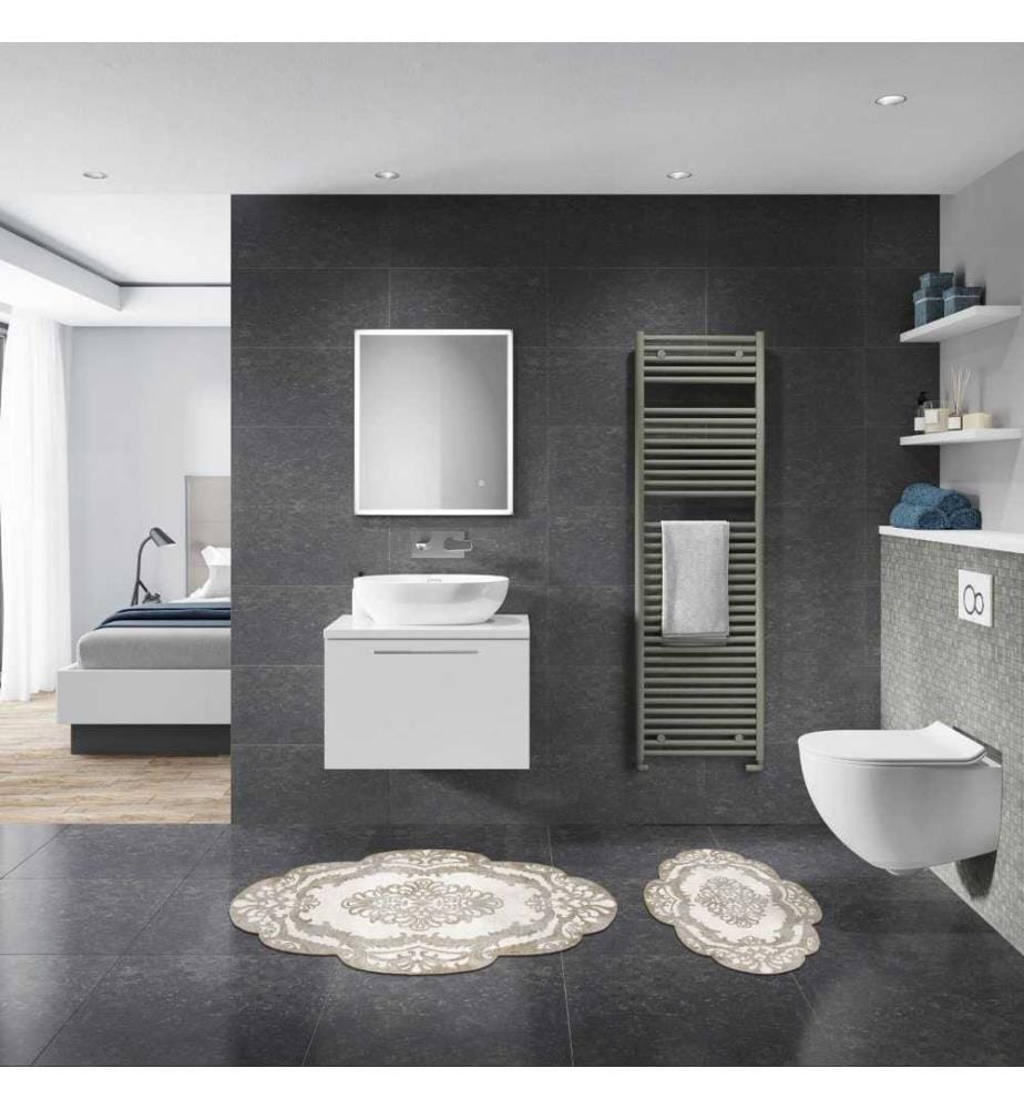 Badematten-Set, 2 Stück, Beige, Weiss, Polyester, 1300 gr-m²,