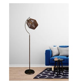 Lampadaire, Antiquation, corps en bois, réplique de chapeau en bambou