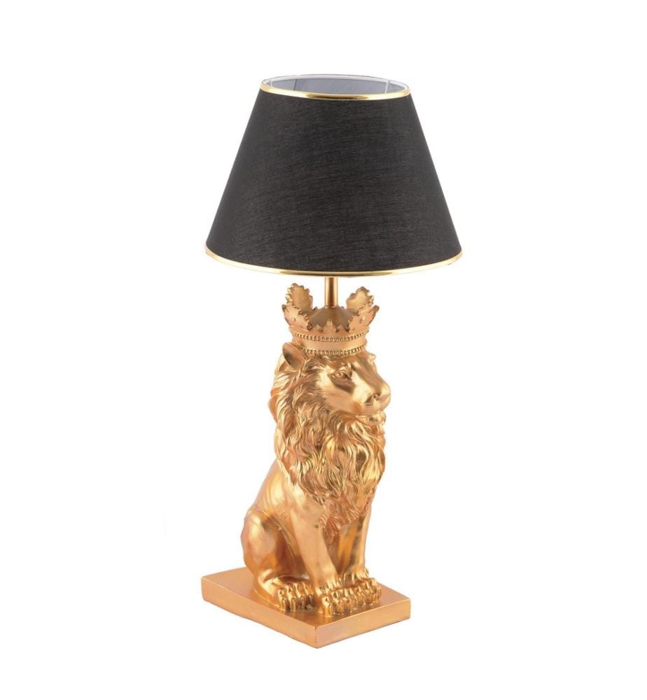 Lampe de table, noir, or, corps en polyester, capuchon en tissu