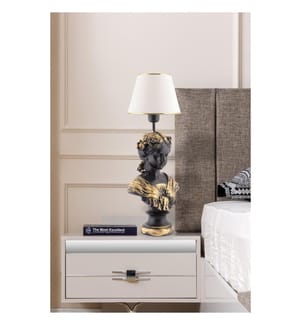 Lampada da tavolo, Bianco, Nero, Oro, Corpo in poliestere, Cappuccio in tessuto