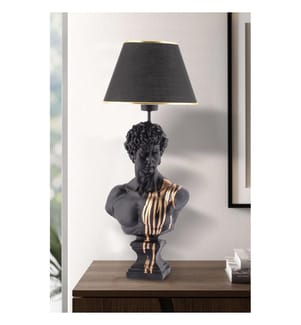 Lampada da tavolo, Nero, Oro, Corpo in poliestere, Cappuccio in tessuto