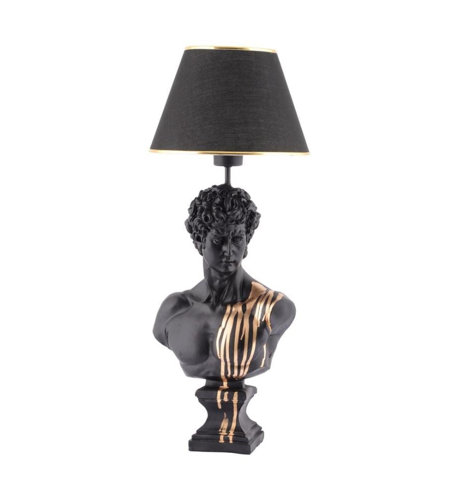 Lampe de table, noir, or, corps en polyester, capuchon en tissu