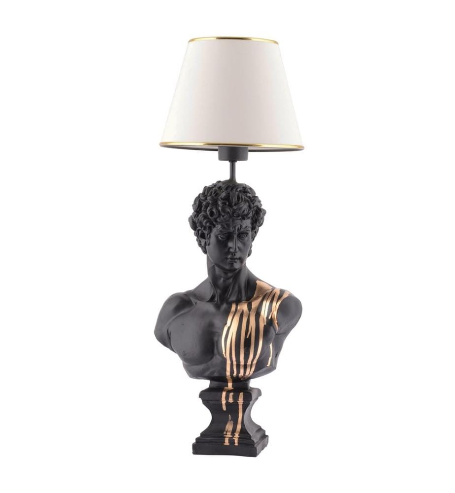 Table Lamp, White, Black, Gold, Polyester Body, Fabric Cap